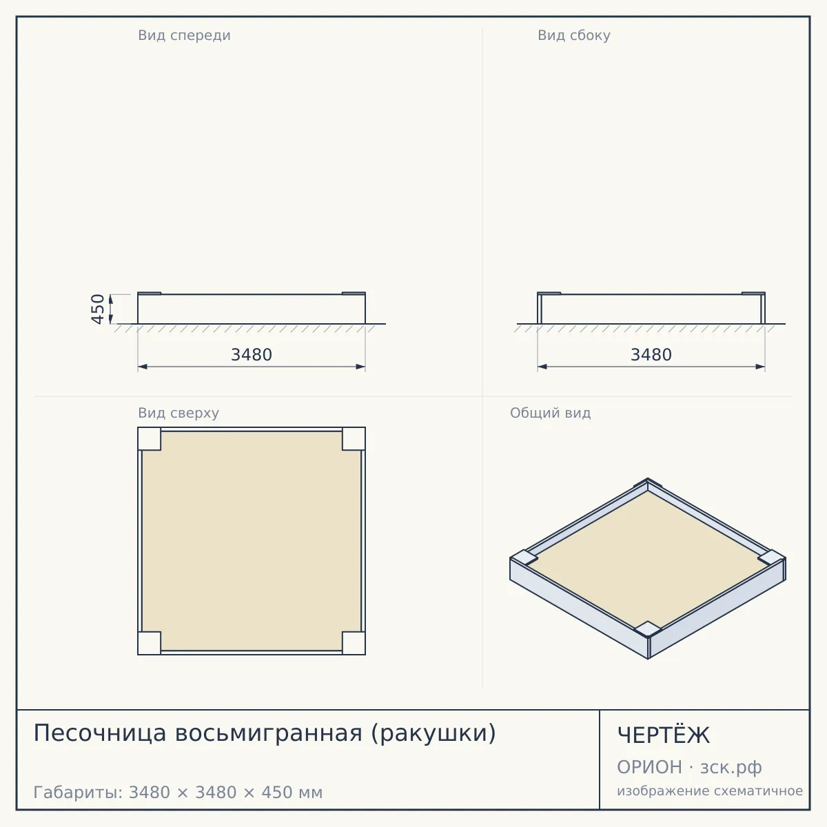 Песочница восьмигранная (ракушки) — чертёж