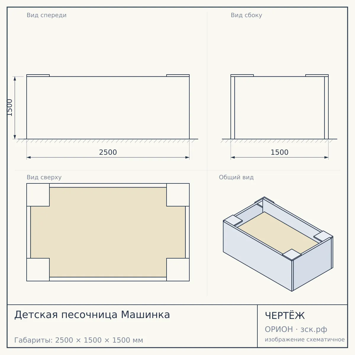 Детская песочница Машинка — чертёж